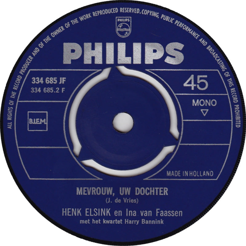 Henk Elsink En Tonny Huurdeman / Ina Van Faassen - Hier Is Je Kind Piet Vinyl Singles Vinyl Very Good (VG) <br> Hoes Generic