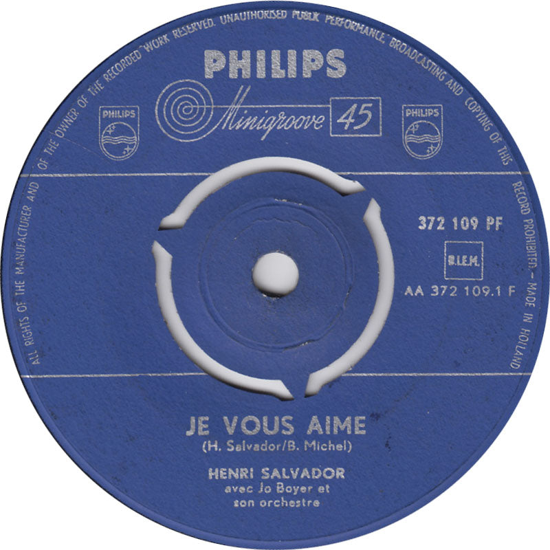 Henri Salvador - Je Vous Aime Vinyl Singles