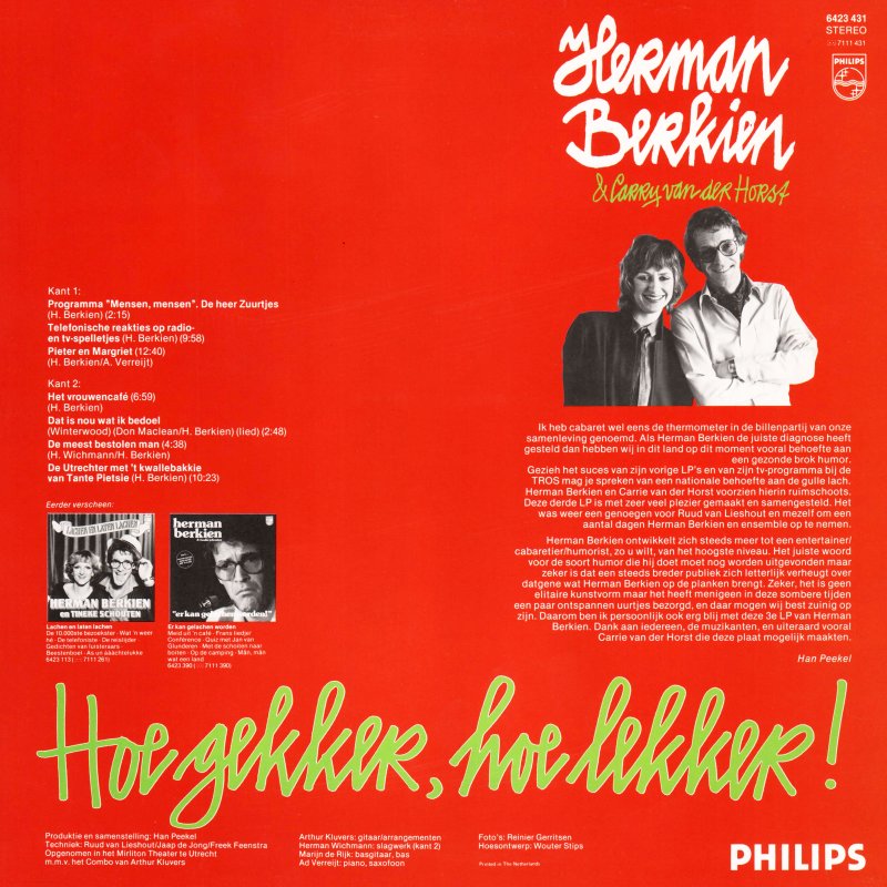 Herman Berkien & Carry Van Der Horst - Hoe Gekker, Hoe Lekker (LP) Vinyl LP Vinyl Very Good (VG) <br> Hoes Good Plus (G+)