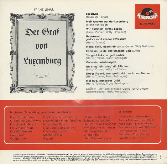 Herta Talmar, Luise Camer, Franz Fehringer, Willy Hofmann - Der Graf Von Luxemburg