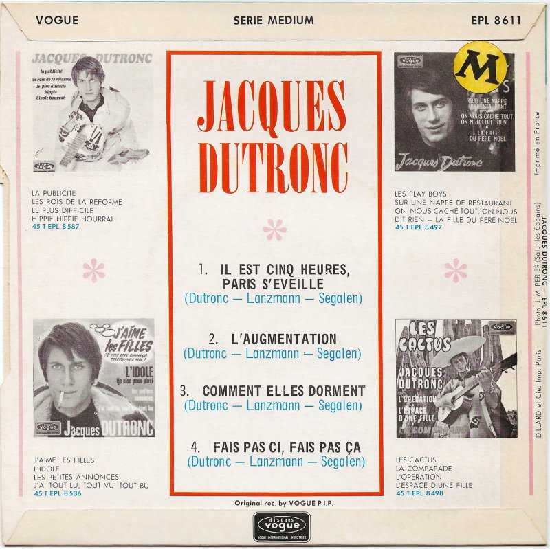 Jacques Dutronc - Il Est Cinq Heures, Paris S'éveille Vinyl Singles Vinyl (VG) <br> Hoes (G+)