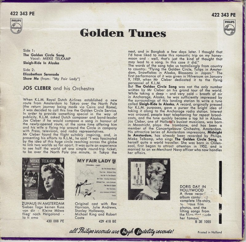 Jos Cleber and his Orchestra - Golden Tunes Vinyl Singles EP Vinyl Very Good (VG) <br> Hoes Good Plus (G+)