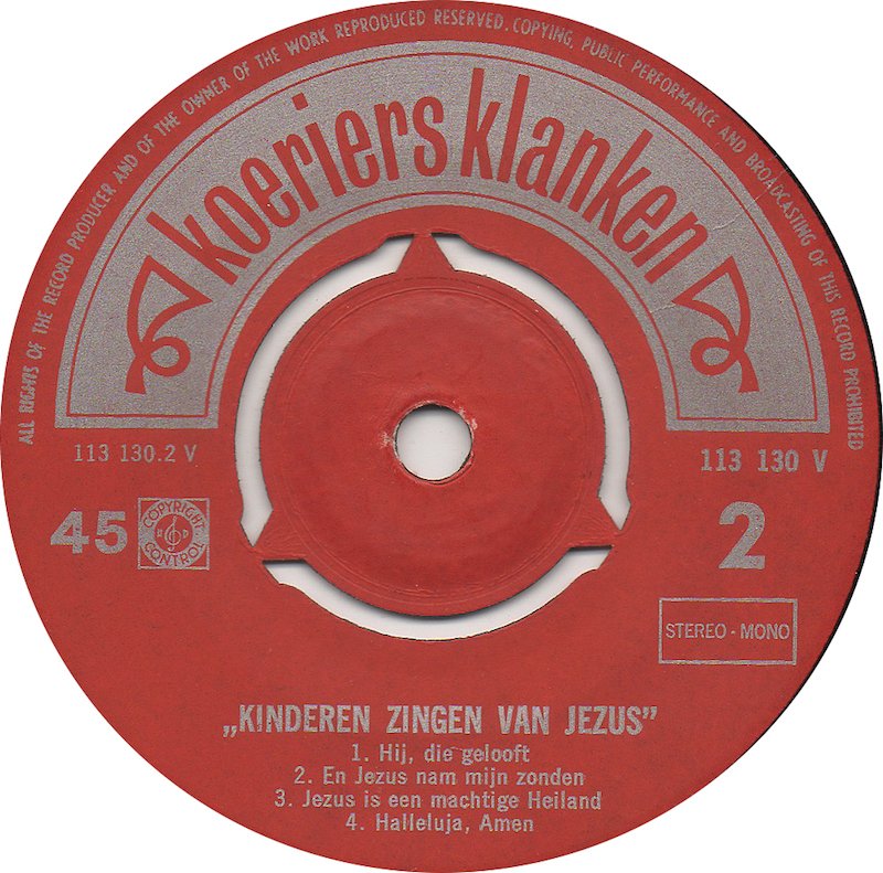 Jonge Koeriers - Kinderen Zingen van Jezus Vinyl Singles Vinyl Very Good (VG) <br> Hoes Good Plus (G+)