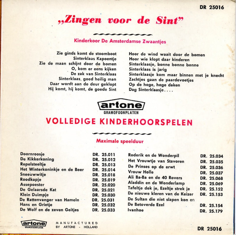 Amsterdamse Zwaantjes - Zingen Voor De Sint Vinyl Singles Vinyl Very Good (VG) <br> Hoes Good Plus (G+)