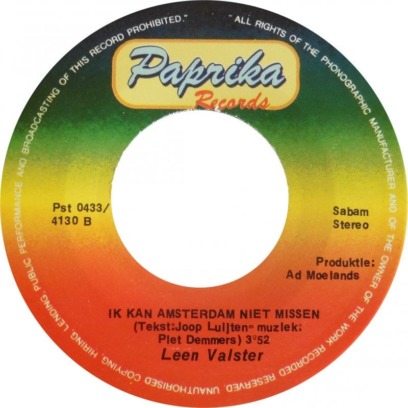 Leen Valster - Ik Kan Amsterdam Niet Missen Vinyl Singles Vinyl Very Good (VG) <br> Hoes Generic