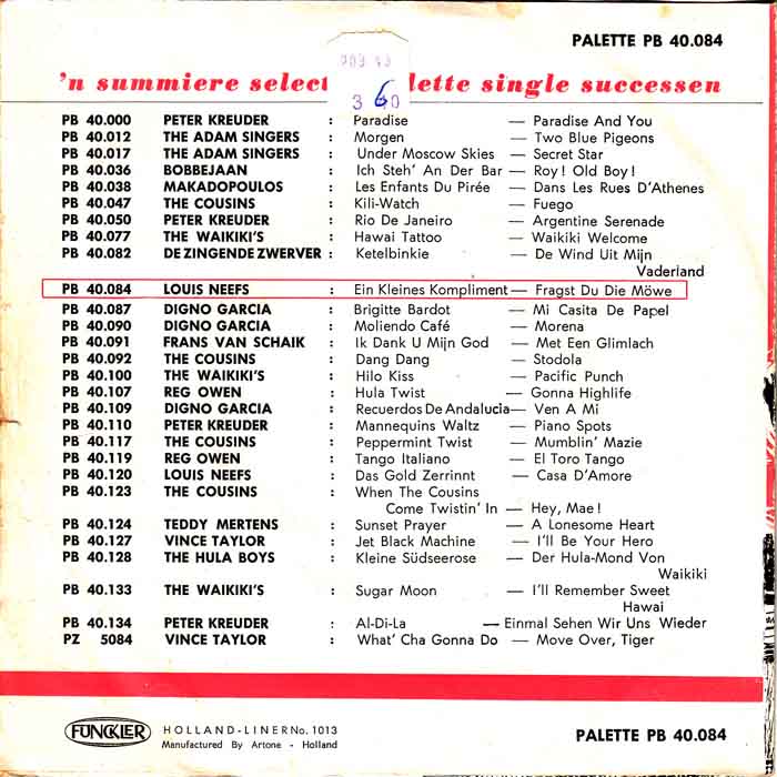 Louis Neefs - Ein Kleines Kompliment Vinyl Singles Vinyl Very Good (VG) <br> Hoes Good Plus (G+)