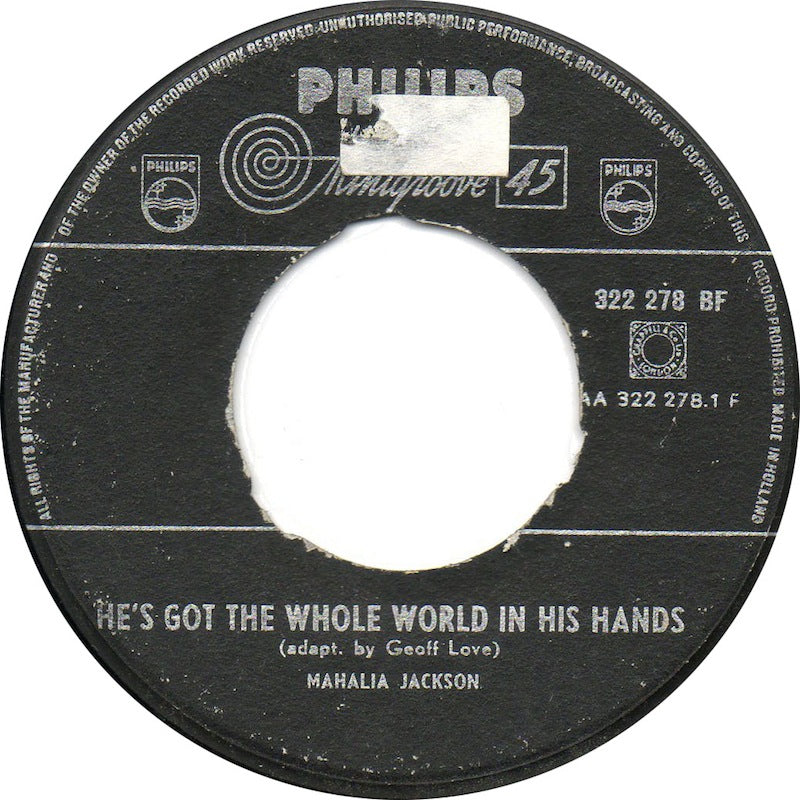 Mahalia Jackson - He's Got The Whole World In His Hands 34423 Vinyl Singles Vinyl Very Good (VG) <br> Hoes Good Plus (G+)