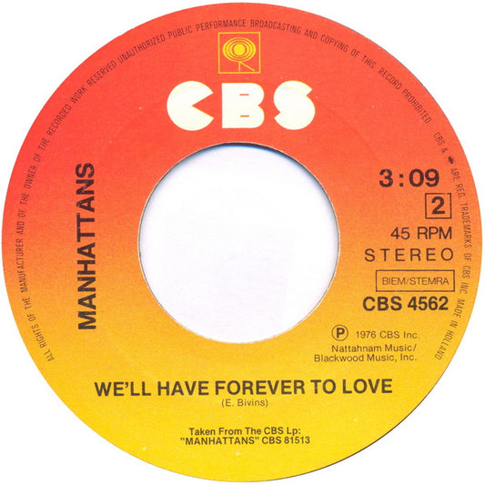 Manhattans - Hurt Vinyl Singles Vinyl Zeer Goed / Hoesje Generic "VINYLSINGLES.NL"