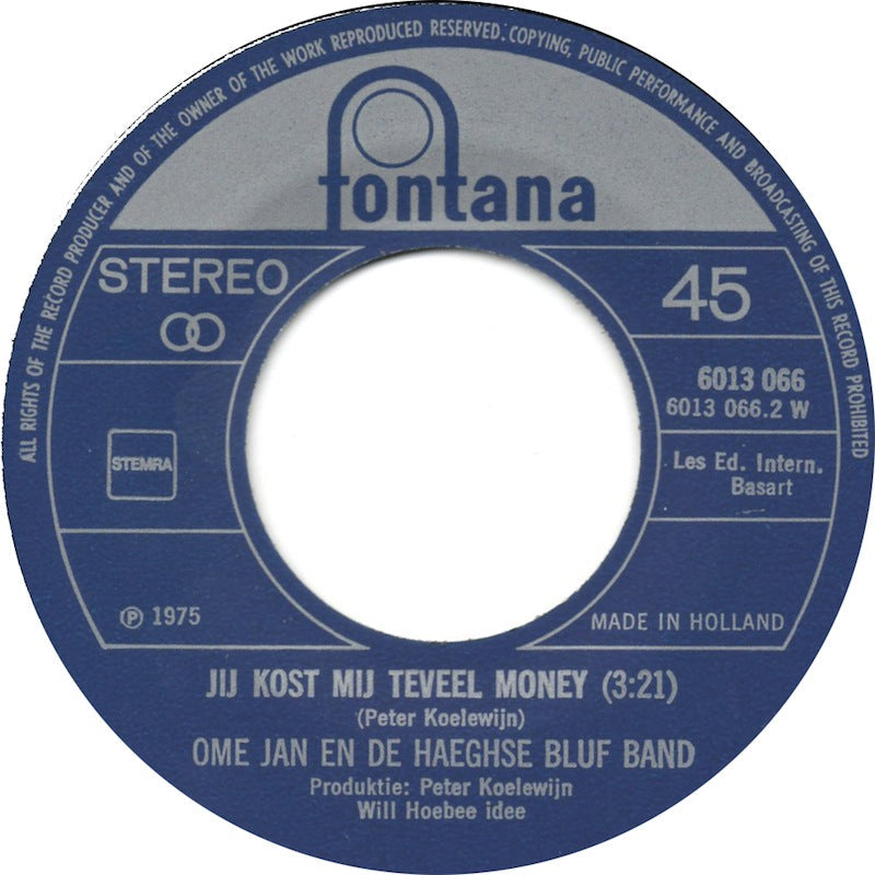 Ome Jan En De Haeghse Bluf Band - Zweer Bij De Knop Van De Deur Vinyl Singles Vinyl Very Good (VG) <br> Hoes Generic