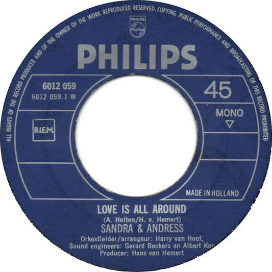 Sandra & Andres - Love Is All Around 18946 Vinyl Singles Vinyl Zeer Goed / Hoesje Generic "VINYLSINGLES.NL"
