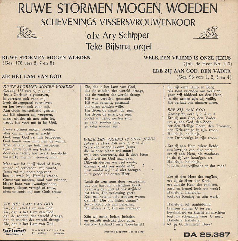 Schevenings Vissersvrouwenkoor - Ruwe Stormen Mogen Woeden Vinyl Singles EP Vinyl Very Good (VG) <br> Hoes Good Plus (G+)