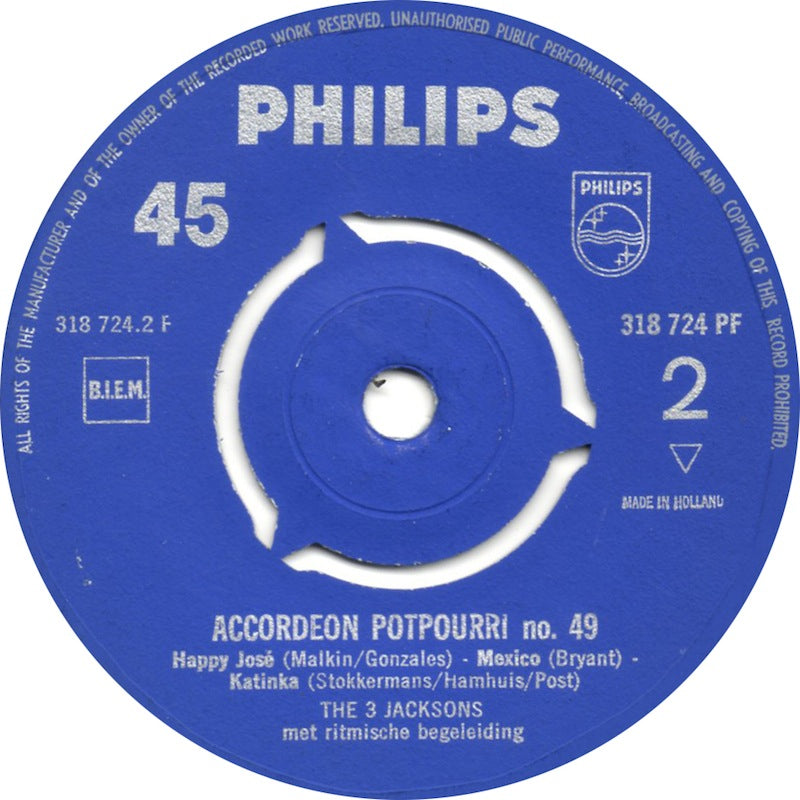 3 Jacksons - Accordeon Potpourri No. 49 Vinyl Singles Vinyl Very Good (VG) <br> Hoes Generic