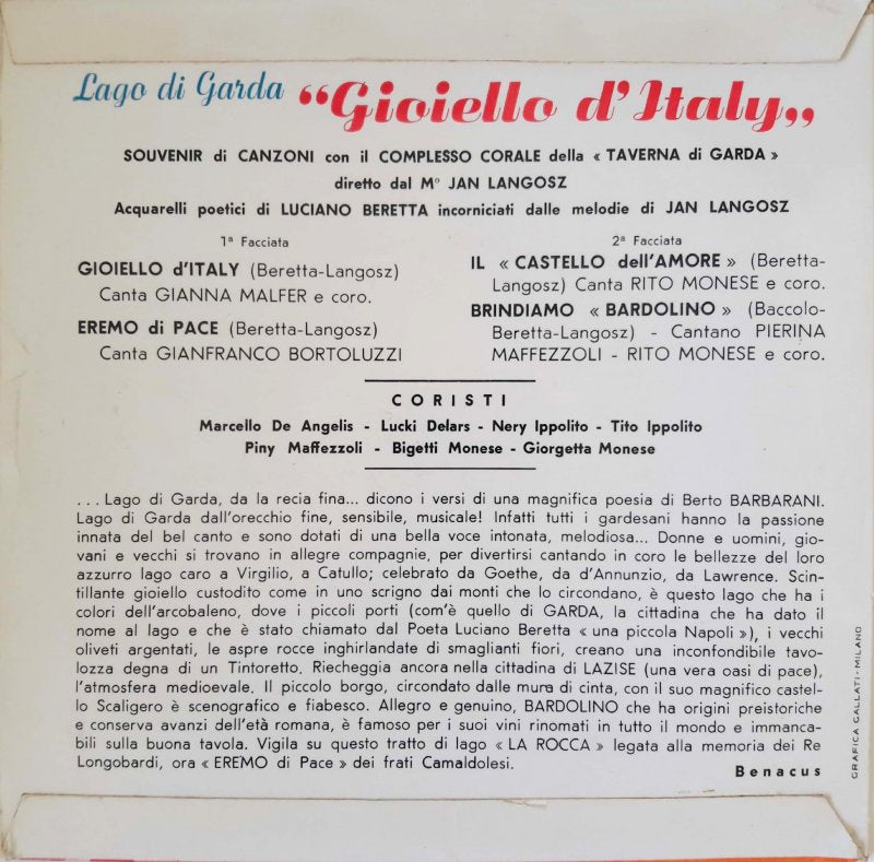 Jan Langosz Diretto - Canta Gianna Malfer E Coro Vinyl Singles EP Vinyl Very Good (VG) <br> Hoes Good Plus (G+)