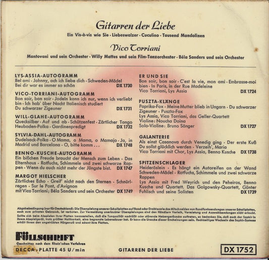 Vico Torriani - Gitarren Der Liebe Vinyl Singles Media: VG <br>Hoes: G+