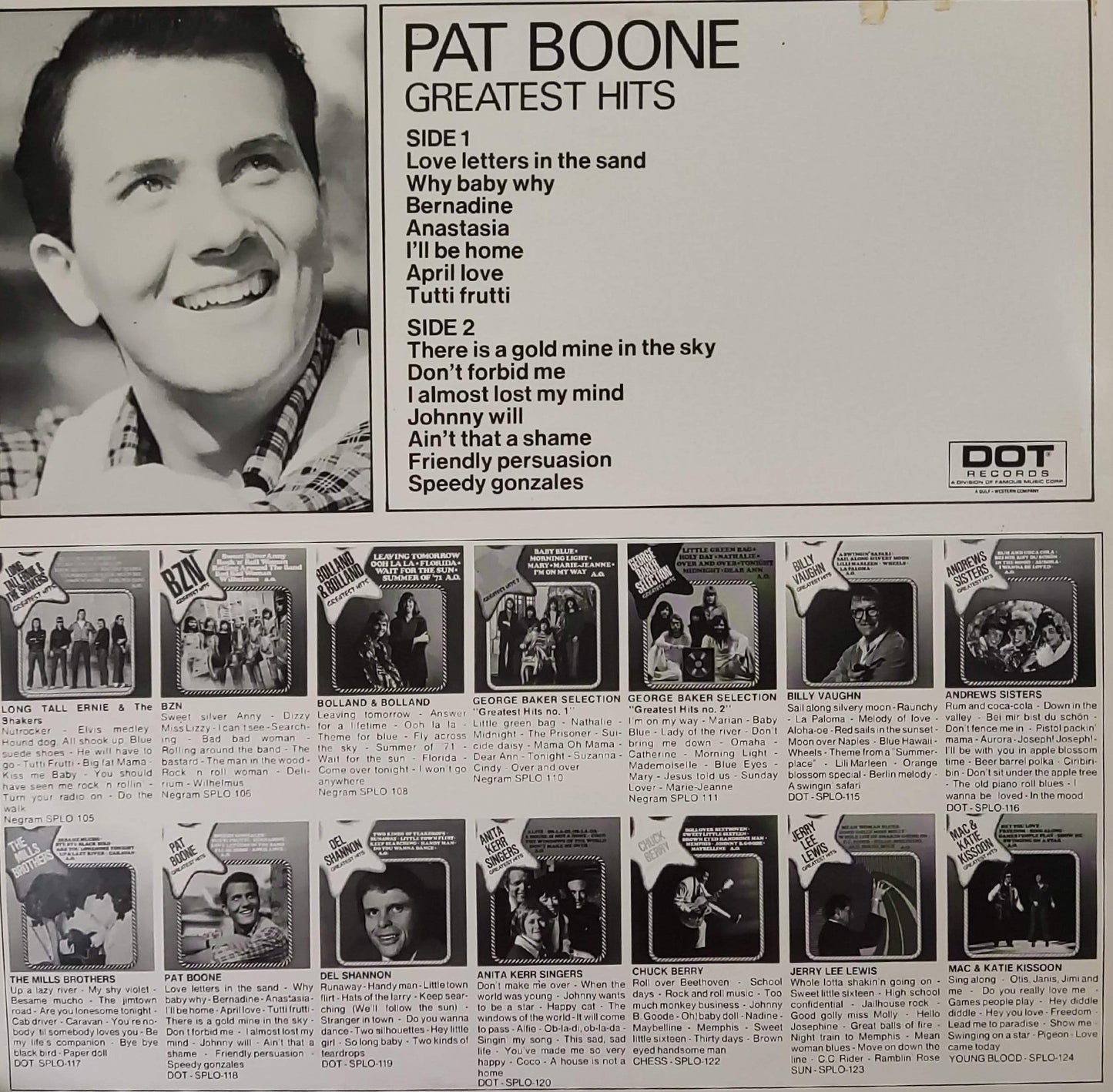 Pat Boone - Greatest Hits (LP) Vinyl LP Vinyl Very Good (VG) <br> Hoes Good Plus (G+)