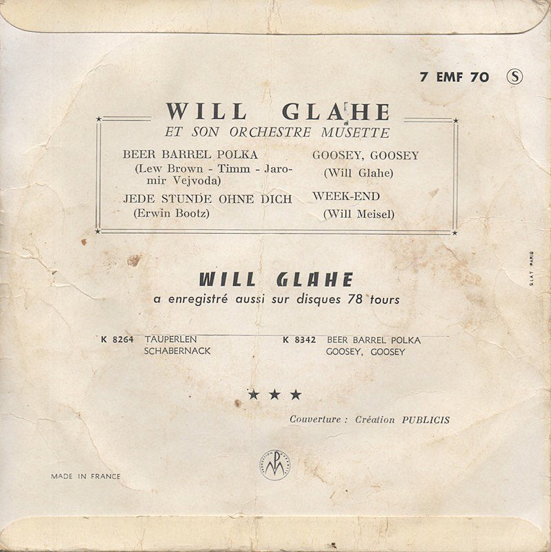 Will Glahe Und Sein Orchester - Beer Barrel Polka Vinyl Singles EP Vinyl Goed / Hoes Redelijk