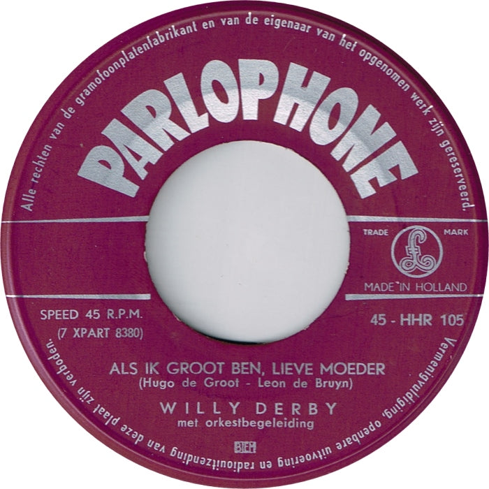 Willy Derby - Witte Rozen Vinyl Singles Vinyl Very Good (VG) <br> Hoes Generic