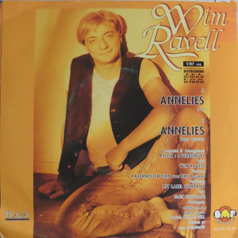 Wim Ravell - Annelies Vinyl Singles Vinyl Very Good (VG) <br> Hoes Good Plus (G+)