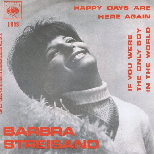Barbra Streisand - Happy Days Are Here Again 41768 Vinyl Singles Vinyl Very Good (VG) <br> Hoes Good Plus (G+)