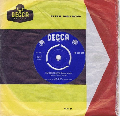 Ria Verda - Papieren Rozen Vinyl Singles Vinyl Very Good (VG) <br> Hoes Good Plus (G+)