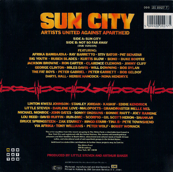 Artists United Against Apartheid - Sun City 35895 Vinyl Singles Vinyl Very Good (VG) <br> Hoes Good Plus (G+)