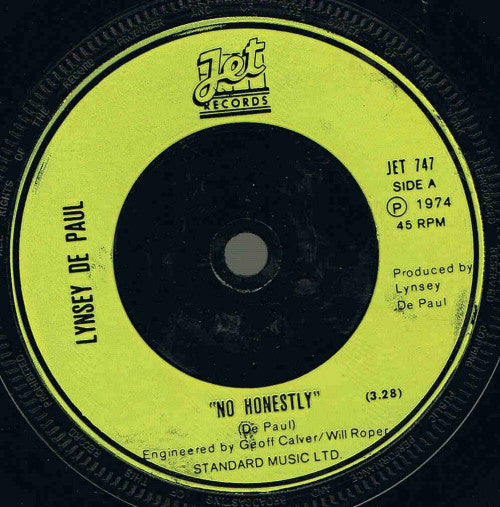 Lynsey De Paul - No Honestly Vinyl Singles Vinyl Very Good (VG) <br> Hoes Good Plus (G+)