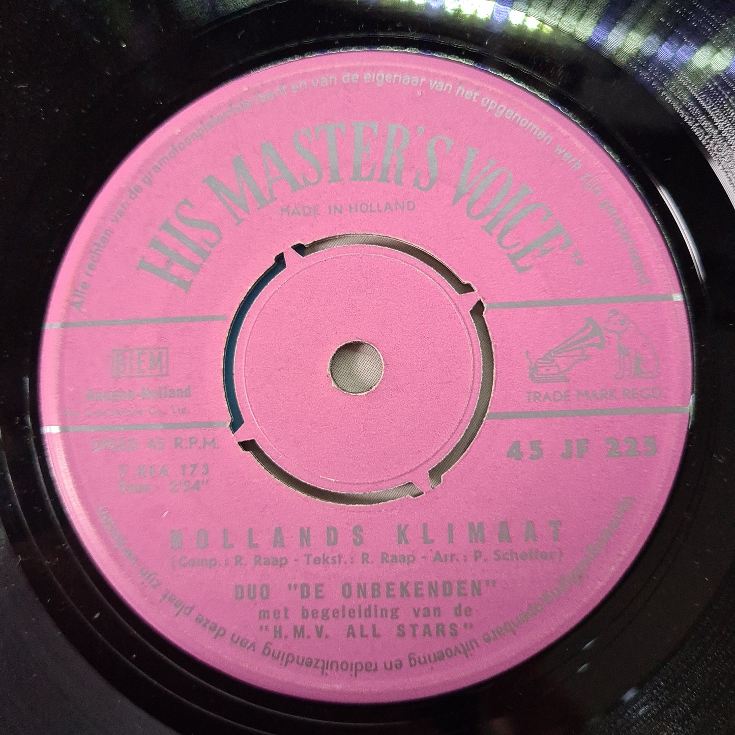 Duo De Onbekenden - Hollands Klimaat Vinyl Singles Vinyl Very Good (VG) <br> Hoes Good Plus (G+)