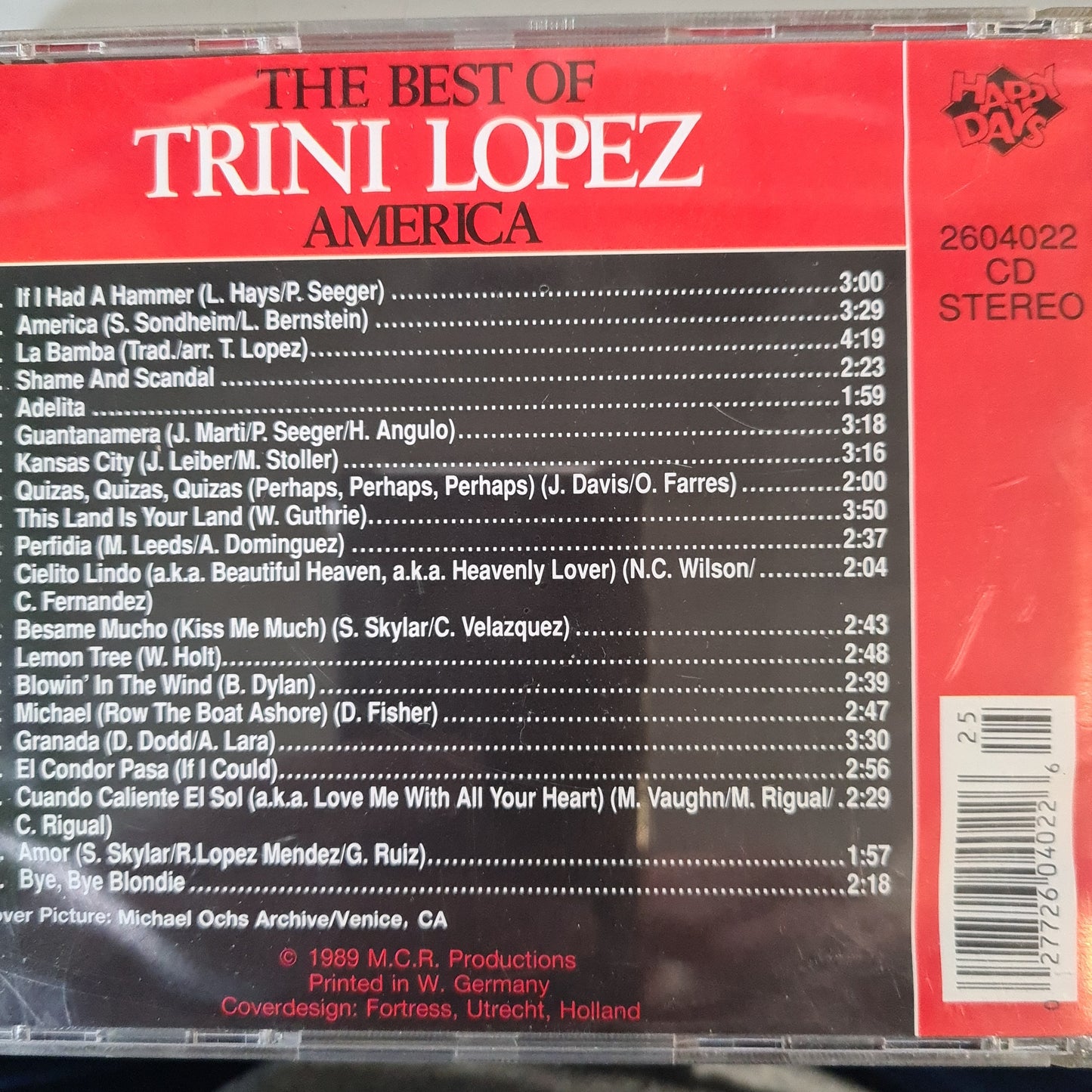 Trini Lopez - The Best Of Trini Lopez America (CD) Compact Disc Vinyl Very Good (VG) <br> Hoes Good Plus (G+)