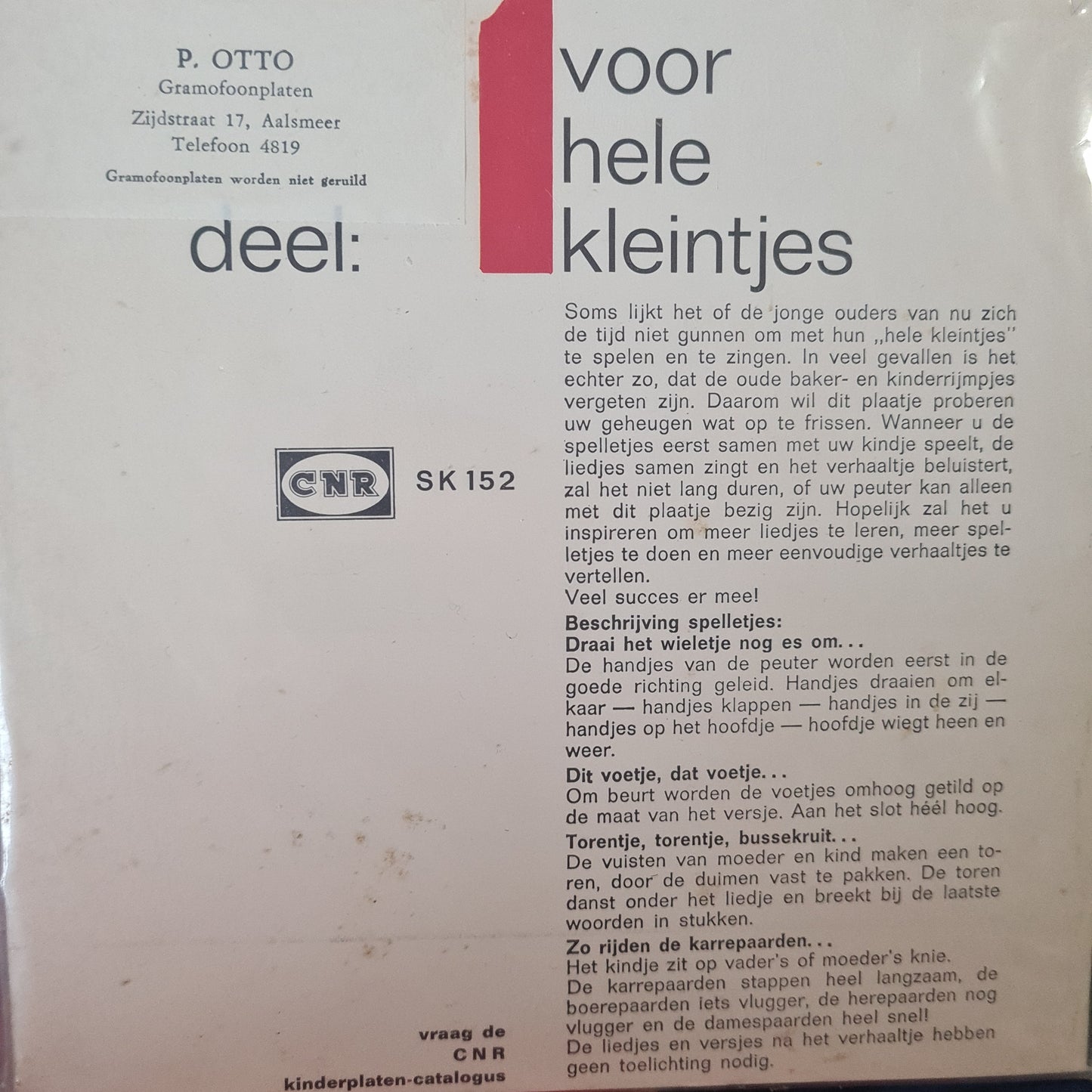 Various - Voor De Hele Kleintjes Deel 1 Vinyl Singles Vinyl Very Good (VG) <br> Hoes Good Plus (G+)