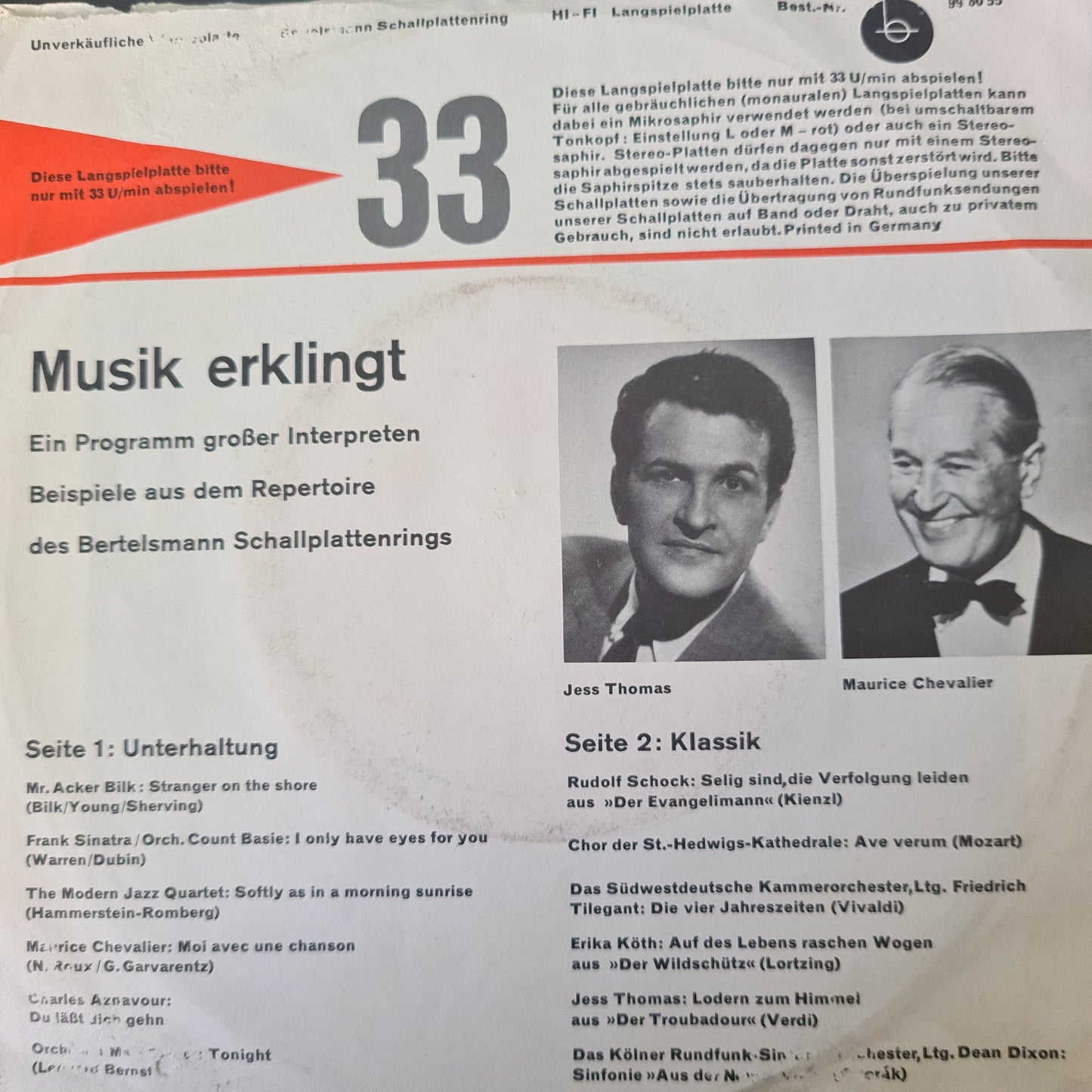 Musik erklingt Vinyl Singles Vinyl Very Good (VG) <br> Hoes Good Plus (G+)