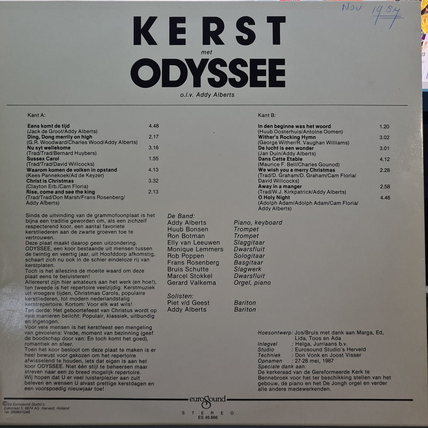 Odyssee - Kerst Met Odyssee (LP) Vinyl LP Vinyl Very Good (VG) <br> Hoes Good Plus (G+)