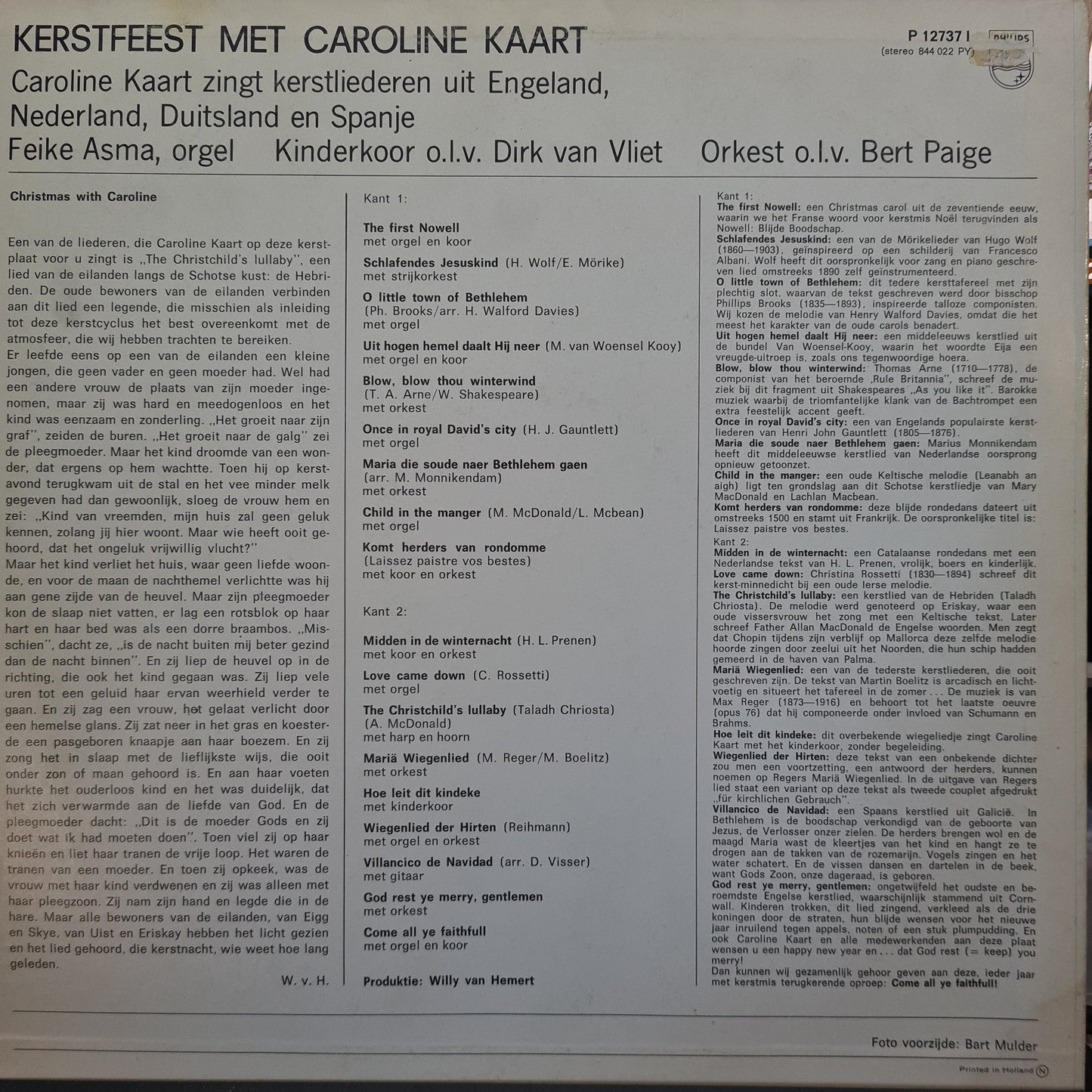 Caroline Kaart - Kerstfeest Met Caroline Kaart (LP) Vinyl LP Vinyl Very Good (VG) <br> Hoes Good Plus (G+)