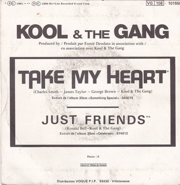 Kool & The Gang - Take My Heart B-Keus Vinyl Singles Vinyl (G+) <br> Hoes (G) Sticker