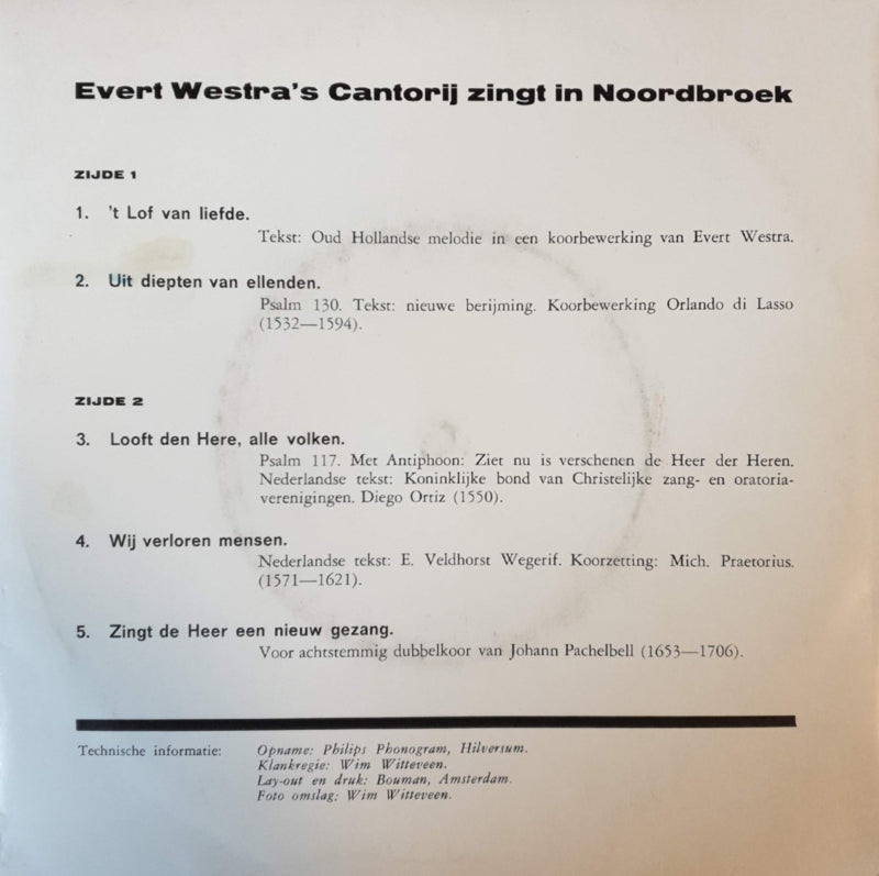 Evert Westra's Cantorij - Zingt in Noordbroek Vinyl Singles Vinyl Very Good (VG) <br> Hoes Good Plus (G+)