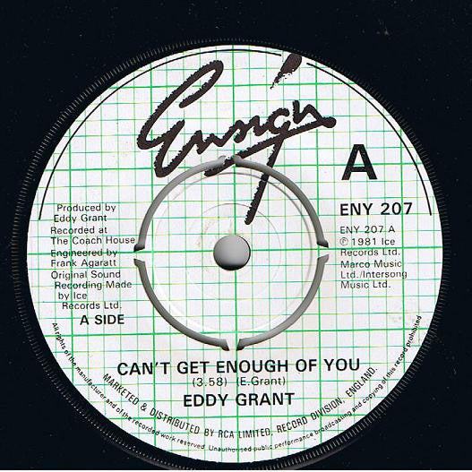 Eddy Grant - Can't Get Enough Of You Vinyl Singles Vinyl Very Good (VG) <br> Hoes Good Plus (G+)