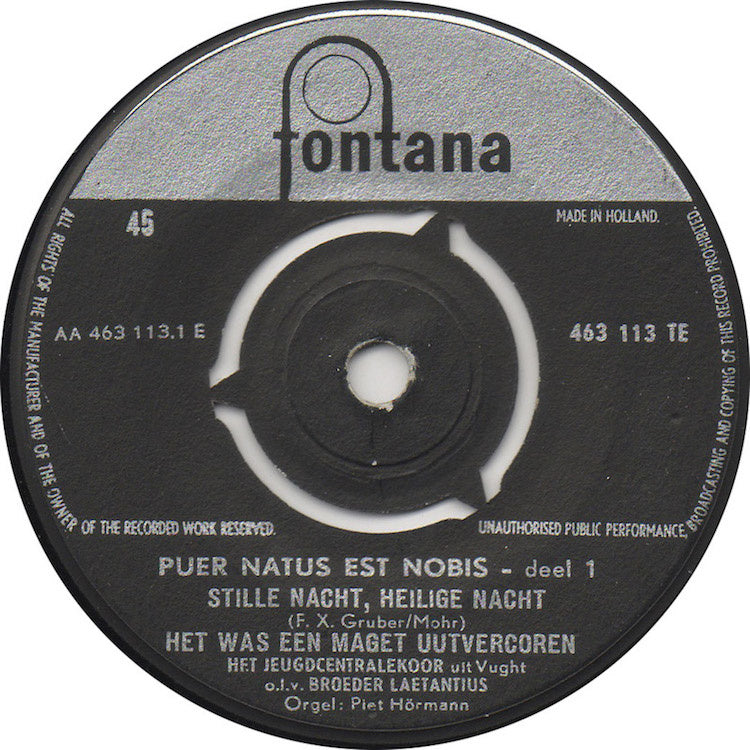 Jeugdcentralekoor uit Vught - Stille Nacht, Heilige Nach Vinyl Singles EP Vinyl Very Good (VG) <br> Hoes Good Plus (G+)