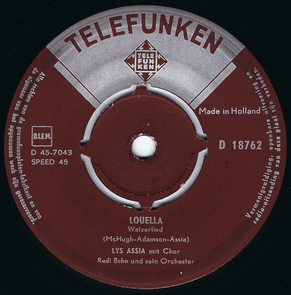 Lys Assia - Giorgio Vinyl Singles Vinyl Very Good (VG) <br> Hoes Good Plus (G+)