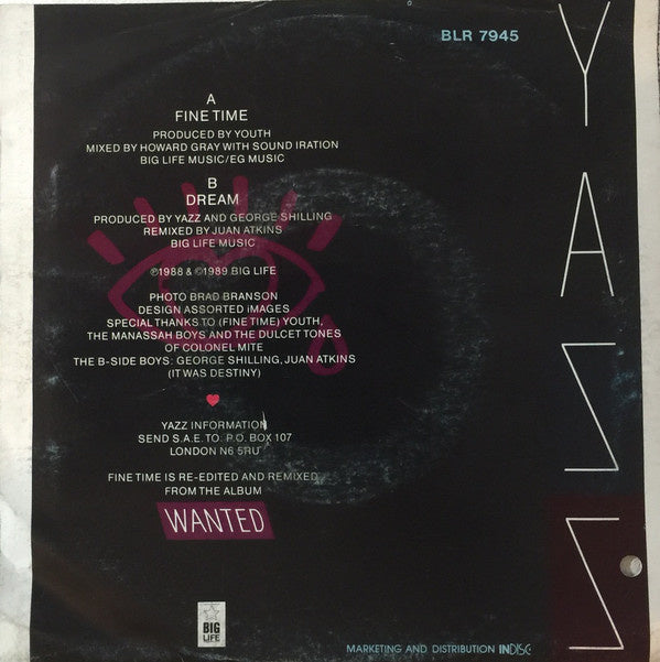 Yazz - Fine Time Vinyl Singles Vinyl (VG) <br> Hoes (G+)