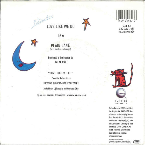 Edie Brickell & New Bohemians - Love Like We Do Vinyl Singles Vinyl Very Good (VG) <br> Hoes Good Plus (G+)