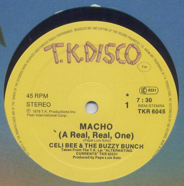 Celi Bee & The Buzzy Bunch - Macho (A Real, Real, One) - Macho (Maxi-Single) Maxi-Singles Vinyl Very Good (VG) <br> Hoes Good Plus (G+)