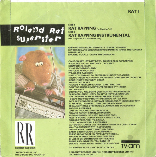 Roland Rat Superstar - Rat Rapping Vinyl Singles Vinyl Very Good (VG) <br> Hoes Good Plus (G+)