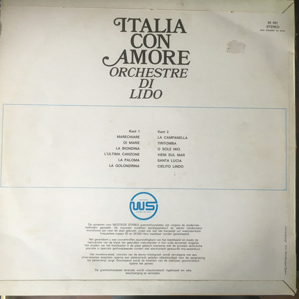 Orchestre Di Lido - Italia Con Amore (LP) Vinyl LP Vinyl Very Good (VG) <br> Hoes Good Plus (G+)