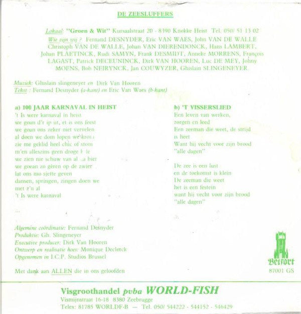 Zeesluffers - Jaar Carnaval In Heist Vinyl Singles Vinyl Very Good (VG) <br> Hoes Good Plus (G+)