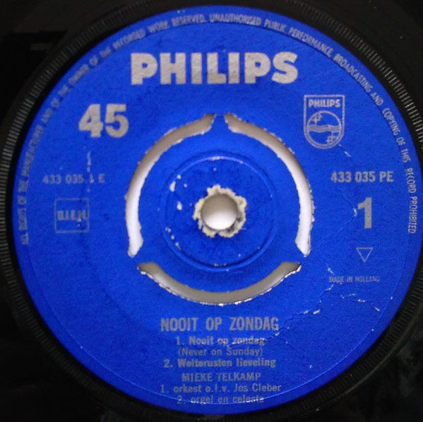Mieke Telkamp - Nooit op zondag Vinyl Singles EP