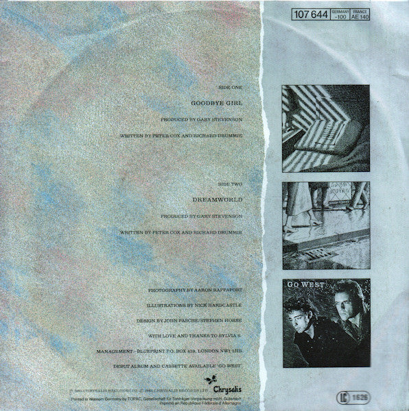 Go West - Goodbye Girl Vinyl Singles Vinyl Very Good (VG) <br> Hoes Good Plus (G+)