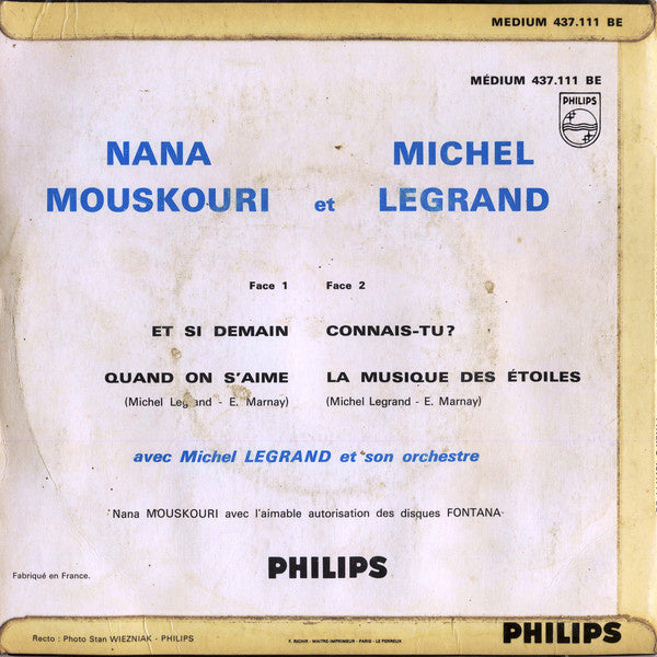 Nana Mouskouri & Michel Legrand - Et Si Demain Vinyl Singles EP Vinyl Very Good (VG) <br> Hoes Good Plus (G+)