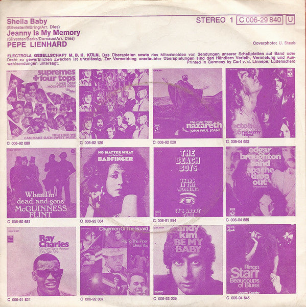 Pepe Lienhard - Sheila Baby Vinyl Singles Vinyl Very Good (VG) <br> Hoes Good Plus (G+)