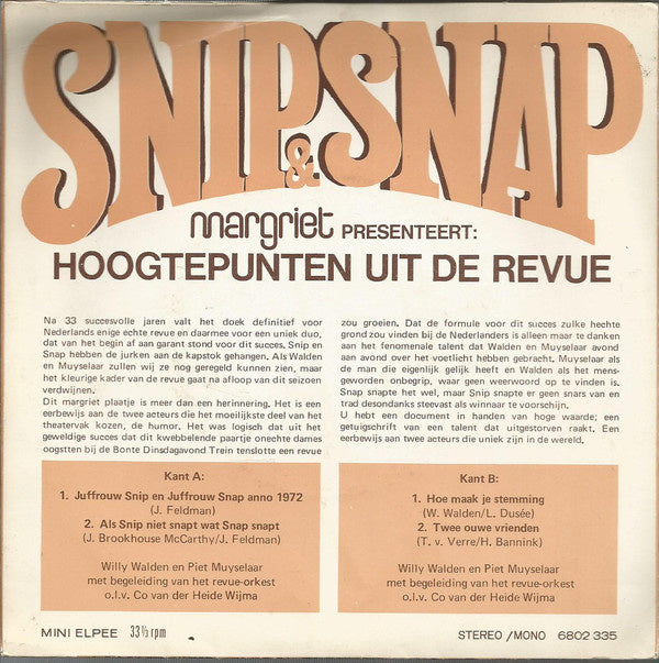 Snip & Snap - Hoogtepunten Uit De Revue 43391 Vinyl Singles EP Vinyl Very Good (VG) <br> Hoes Good Plus (G+)