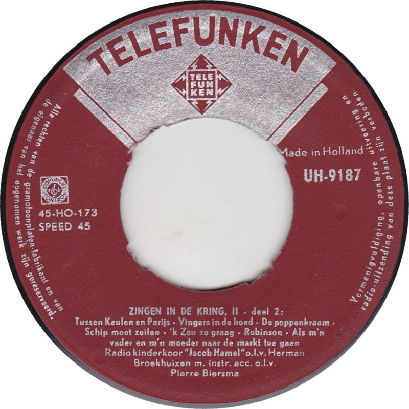 Radio Kinderkoor Jacob Hamel - Zingen In De Kring 2 Vinyl Singles Vinyl Very Good (VG) <br> Hoes Generic