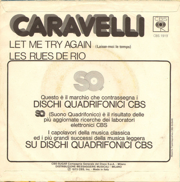 Caravelli - Let Me Try Again Vinyl Singles Vinyl Very Good (VG) <br> Hoes Good Plus (G+)